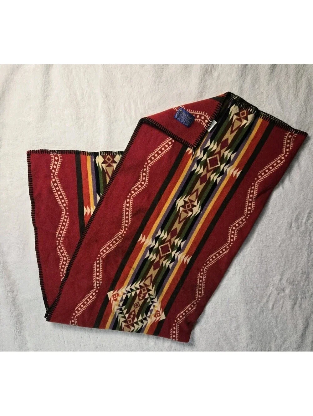 Pendleton Beaver State Robes & Shawls Wool Red Aztec Style Throw Blanket (55x36)